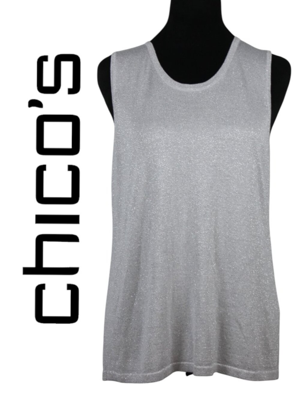 Chico's Metallic Silver Knit Sleeveless Crewneck Sweater Size 2